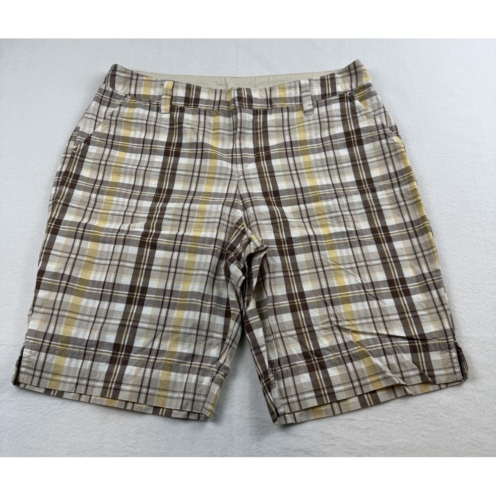 Relativity Plaid Chino Shorts Women's Size 12P 12 Petite Cotton Brown Yellow